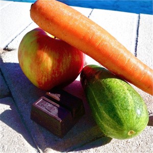 fresh fruit and veggies with chocolate