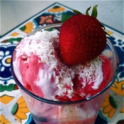 Strawberry Coconut Ice Cream Sundae