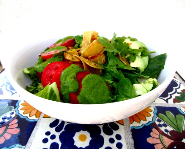 Spicy Cilantro Vinaigrette with Crispy Corn Strips