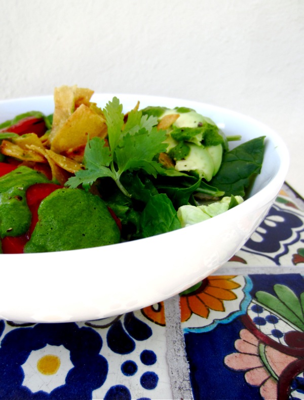 Spicy Cilantro Vinaigrette Salad with Crunchy Corn Strips